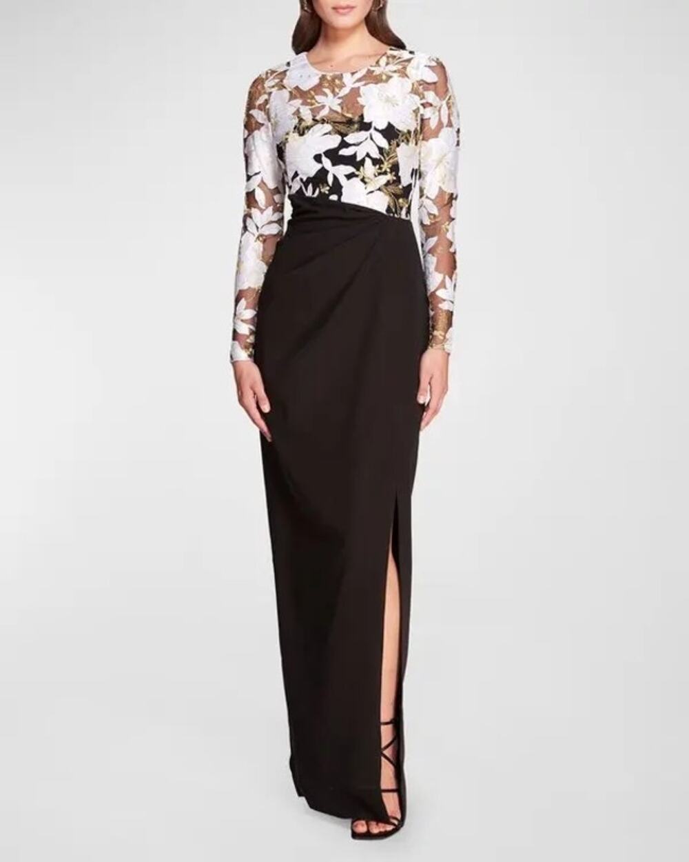 Marchesa Wild Botanical Embroidered column black gown size 6